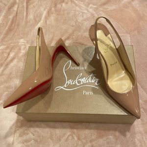 Christian Louboutin Kate sling back patent calfskin red sole pumps nude